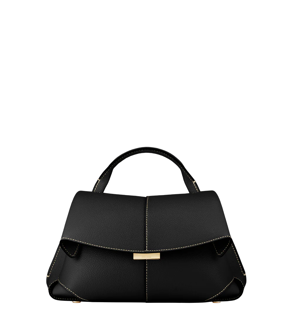 Mokki Mini - Textured Black with Ecru Stitching