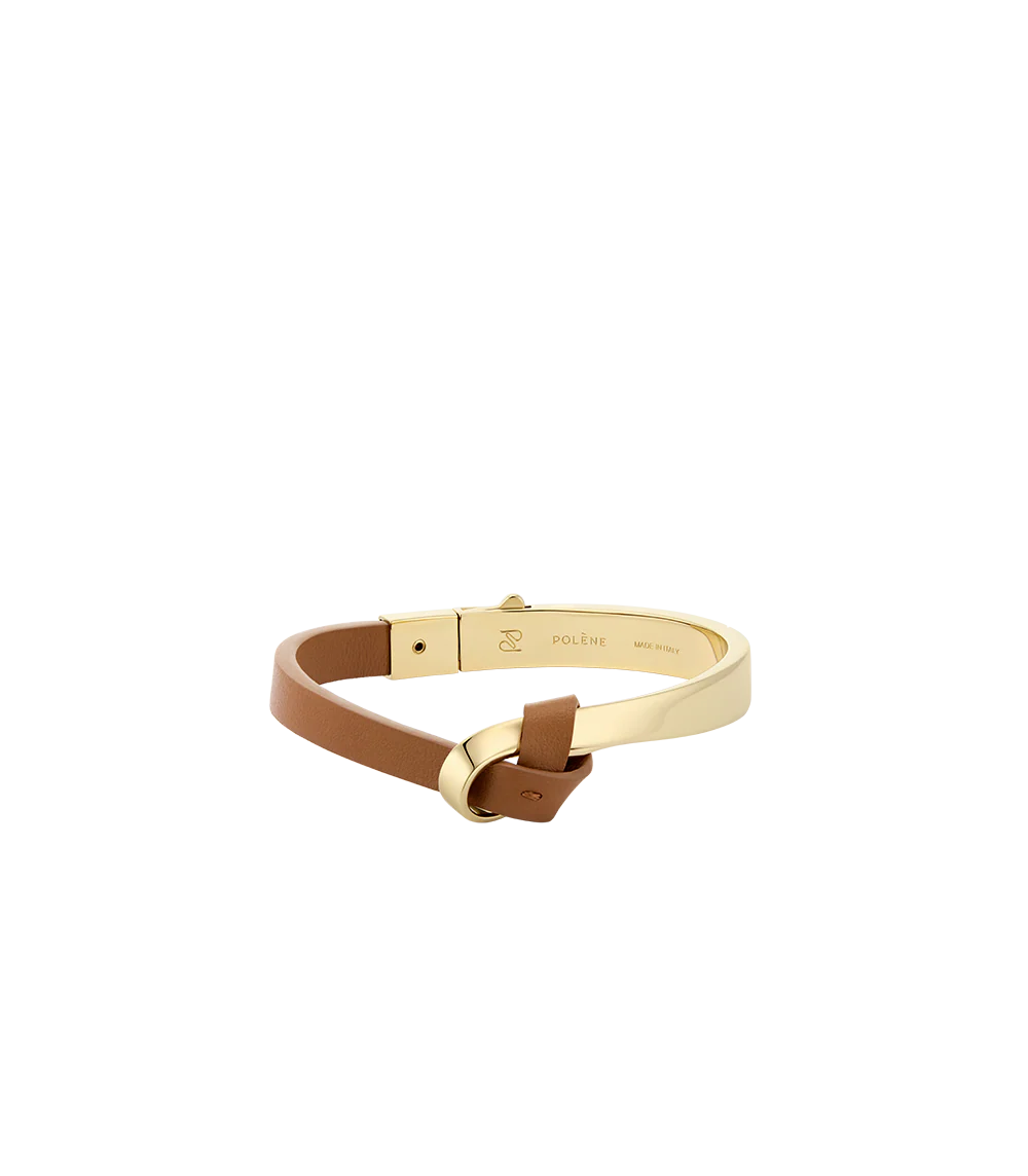 Ormé Bangle - Gold Gilded with Camel Leather